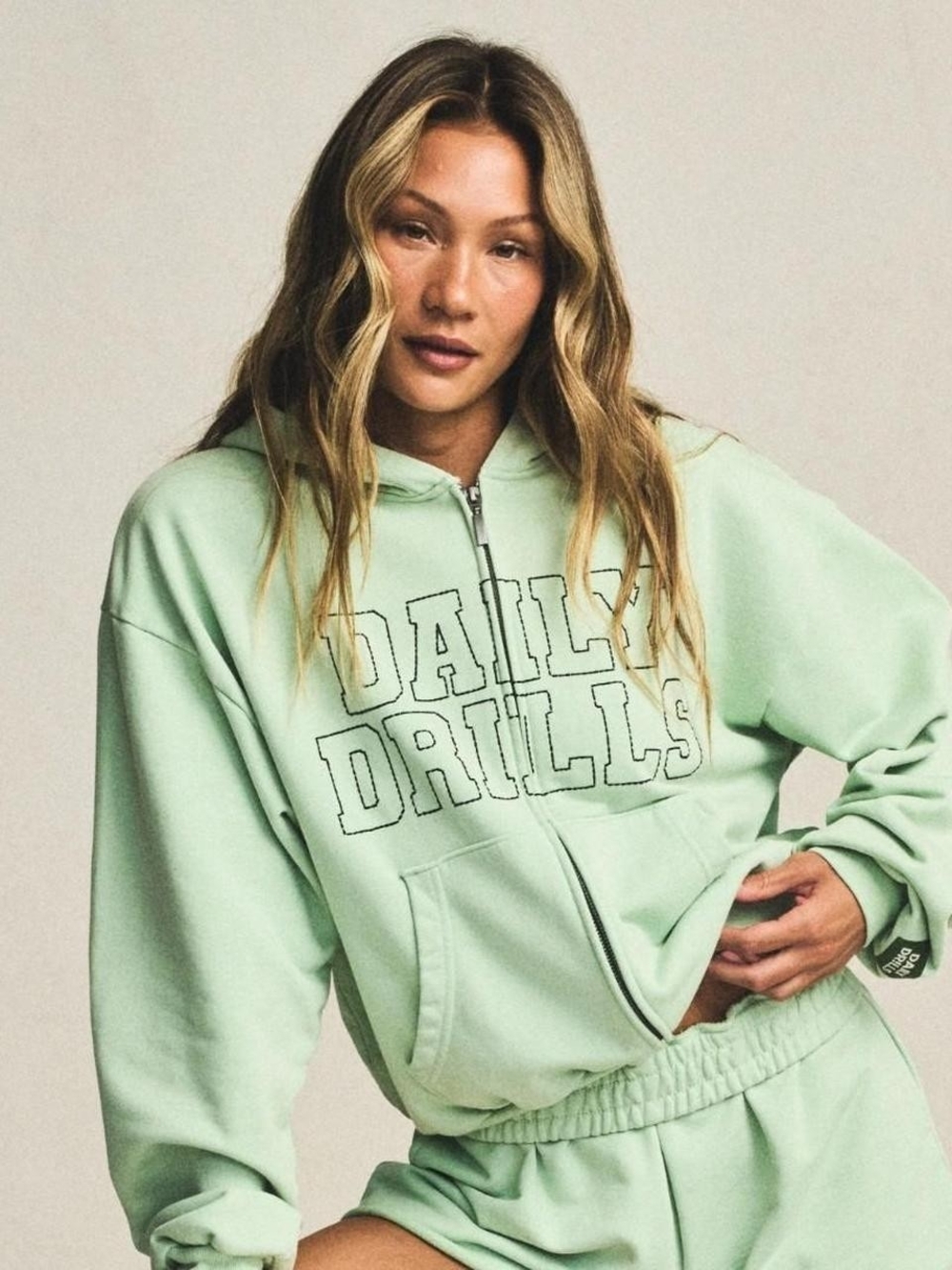 Daily Drills Mint Full-Zip Fleece Hoodie with Embroidered Logo